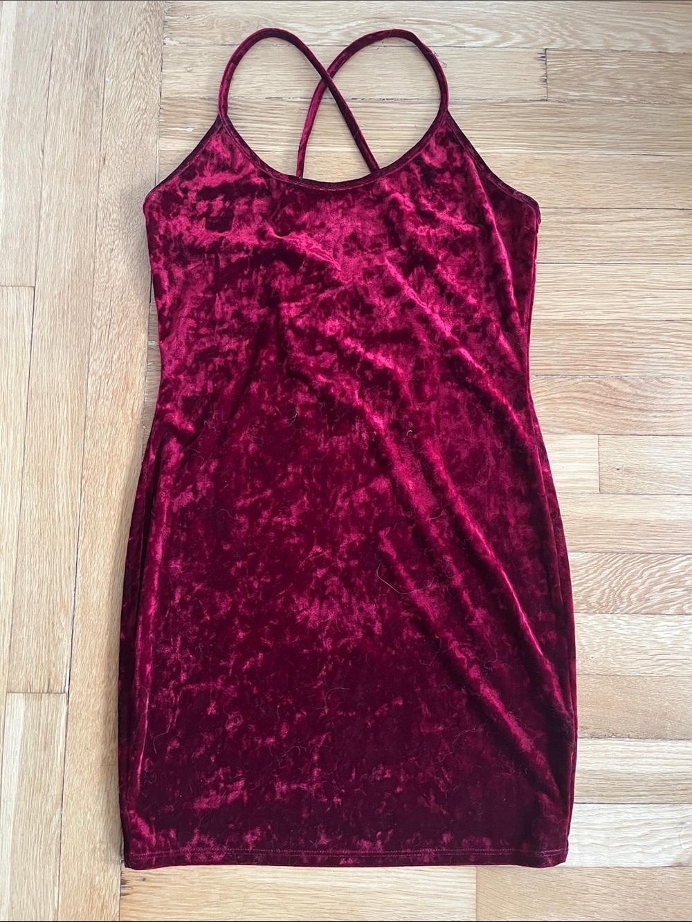 Crushed Velvet Bodycon Slip Dress - Burgundy